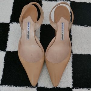 Manolo Blahnik pointy toe sling back kitten heels